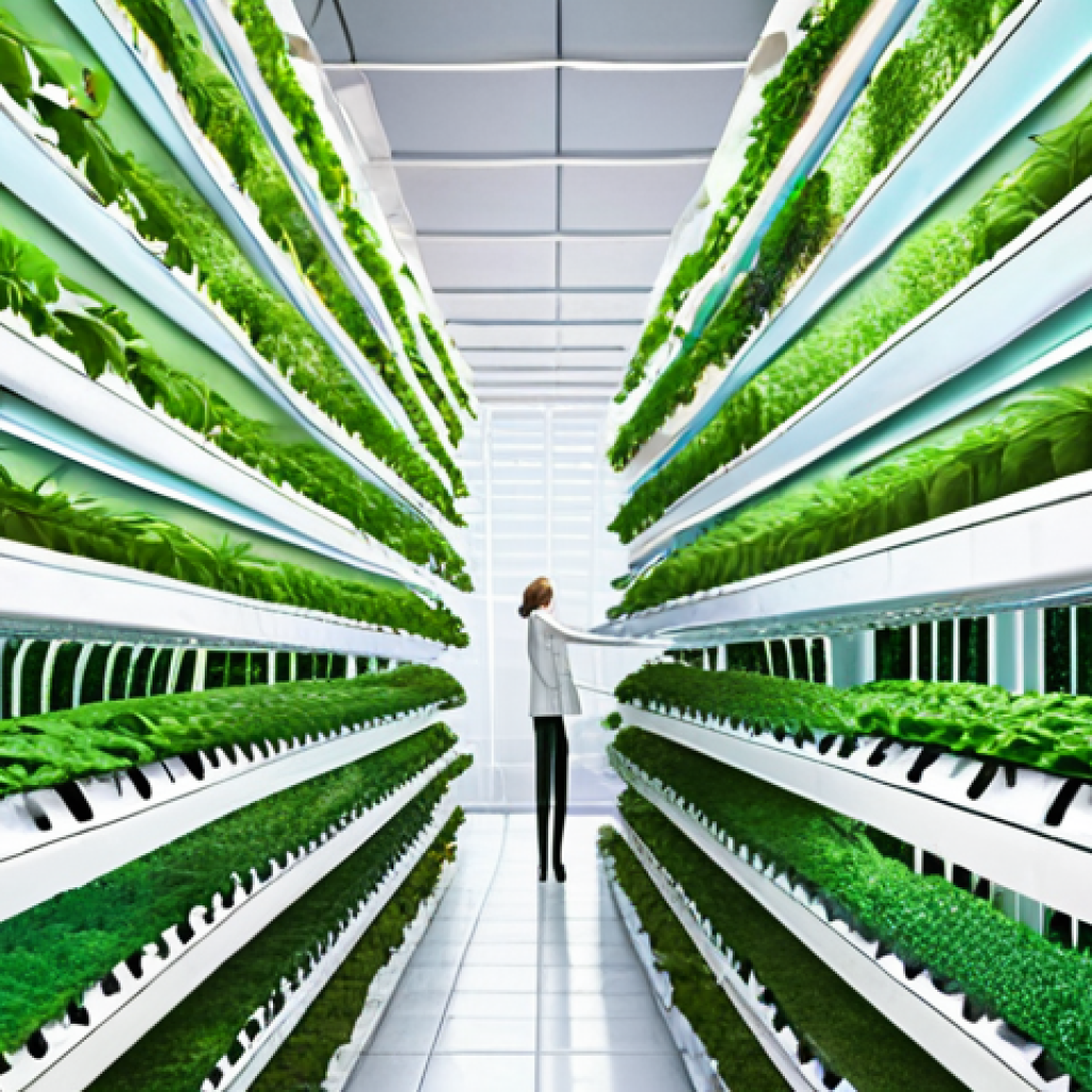 **Prompt:** A futuristic, multi-layered vertical farm where insects are efficiently cultivated in a clean, brightly lit environment. Lush green plants and advanced technology are integrated, emphasizing sustainability and minimal resource use (water, land). In the background, a vibrant, healthy planet Earth or a clean, modern city skyline symbolizes a positive environmental impact. The overall mood is optimistic and innovative.