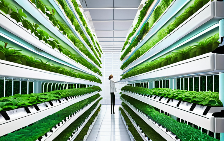**Prompt:** A futuristic, multi-layered vertical farm where insects are efficiently cultivated in a clean, brightly lit environment. Lush green plants and advanced technology are integrated, emphasizing sustainability and minimal resource use (water, land). In the background, a vibrant, healthy planet Earth or a clean, modern city skyline symbolizes a positive environmental impact. The overall mood is optimistic and innovative.