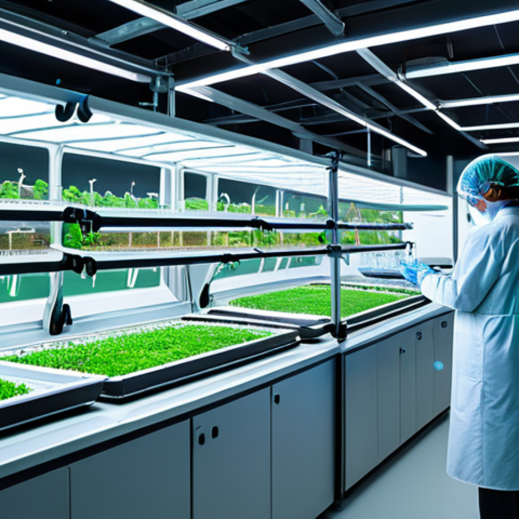 AI-Powered Insect Farm of the Future**
"Futuristic insect farm, AI controlled environment, crickets and mealworms in clear containers, glowing LED lights, robotic arms, data dashboards, clean and sterile, scientists in lab coats observing, safe for work, appropriate content, fully clothed, professional, perfect anatomy, natural proportions, digital art, high quality."
**