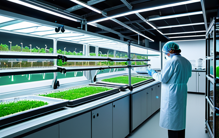 AI-Powered Insect Farm of the Future**

"Futuristic insect farm, AI controlled environment, crickets and mealworms in clear containers, glowing LED lights, robotic arms, data dashboards, clean and sterile, scientists in lab coats observing, safe for work, appropriate content, fully clothed, professional, perfect anatomy, natural proportions, digital art, high quality."

**