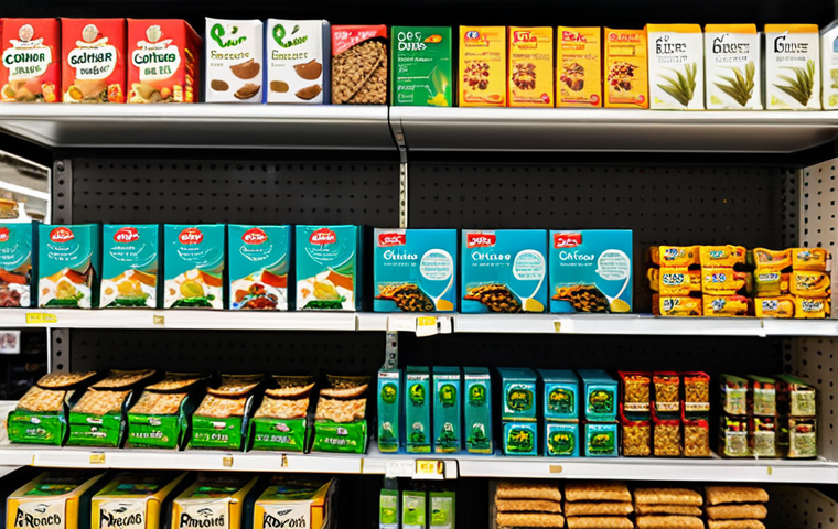 Modern Insect Food Product**

"A package of cricket crackers on a shelf in a modern supermarket, fully clothed shoppers browsing, safe for work, appropriate content, well-lit, professional product photography, high quality, modest packaging, focus on the product, family-friendly."

**