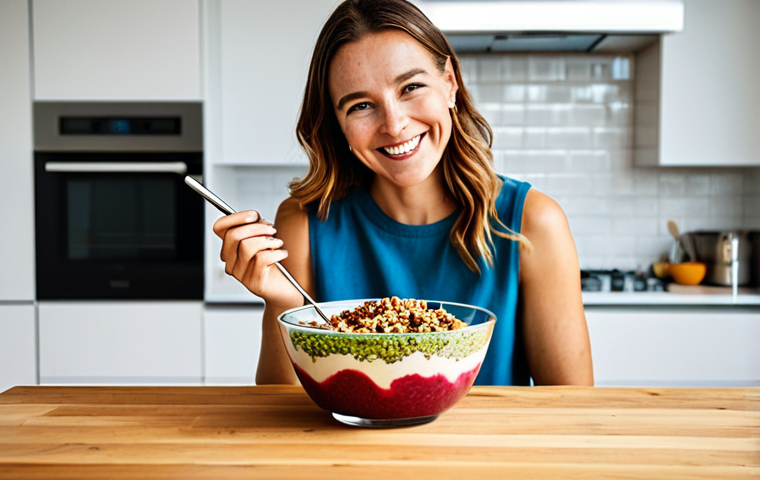 곤충단백질의 사용자 후기 분석 - Insect Protein Snack/Meal**

A fully clothed, smiling woman is enjoying a colorful smoothie bowl top...