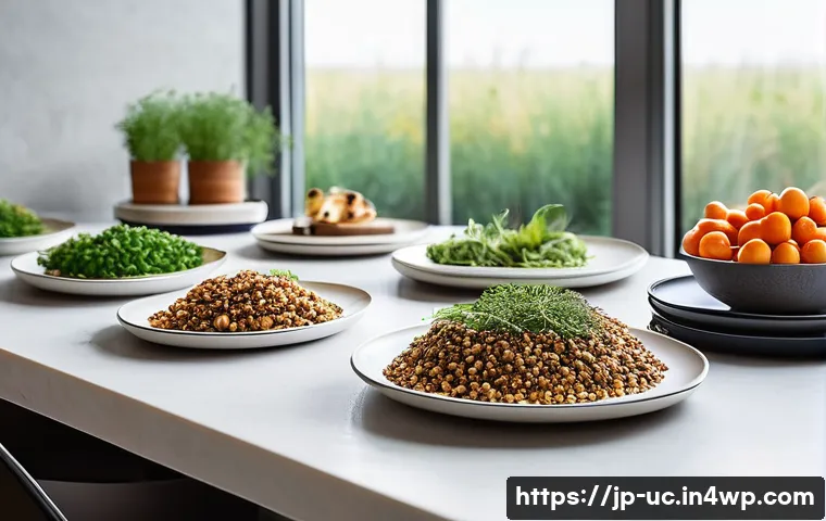 곤충단백질의 알레르기 가능성 - **Sustainable Future Food on a Modern Table:**
    "A brightly lit, modern kitchen or dining area wi...