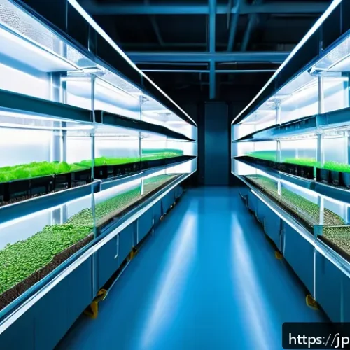곤충단백질을 이용한 대체식품 개발 - A modern, clean insect protein farm interior showcasing rows of automated insect habitats with contr...